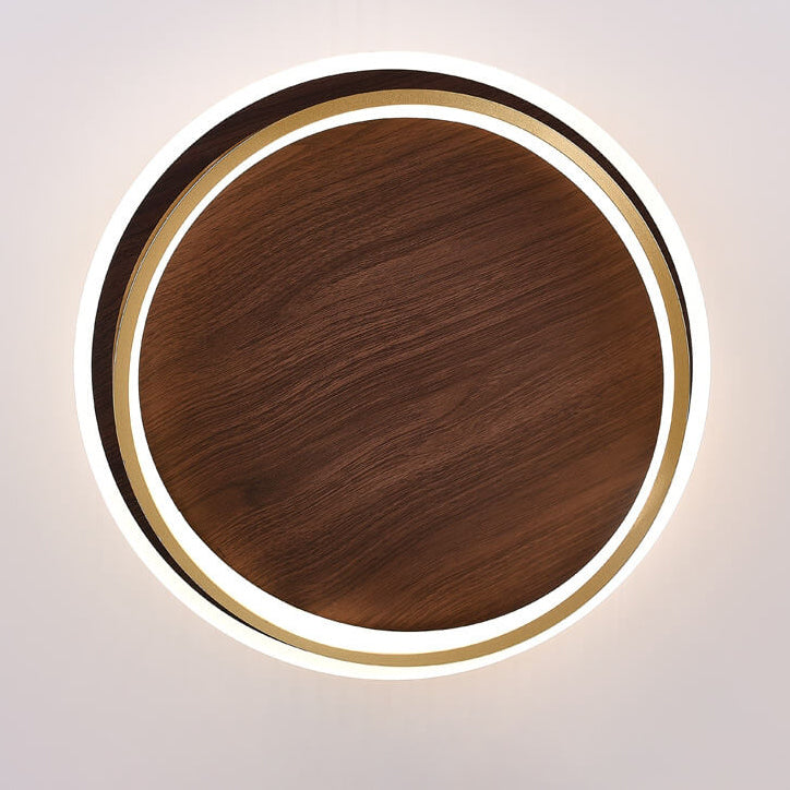 Modern Round Walnut & Gold LED Ceiling Lamp – Eye-Friendly Flush Mount with 3 Changeable Colors, 37 to 57 cm