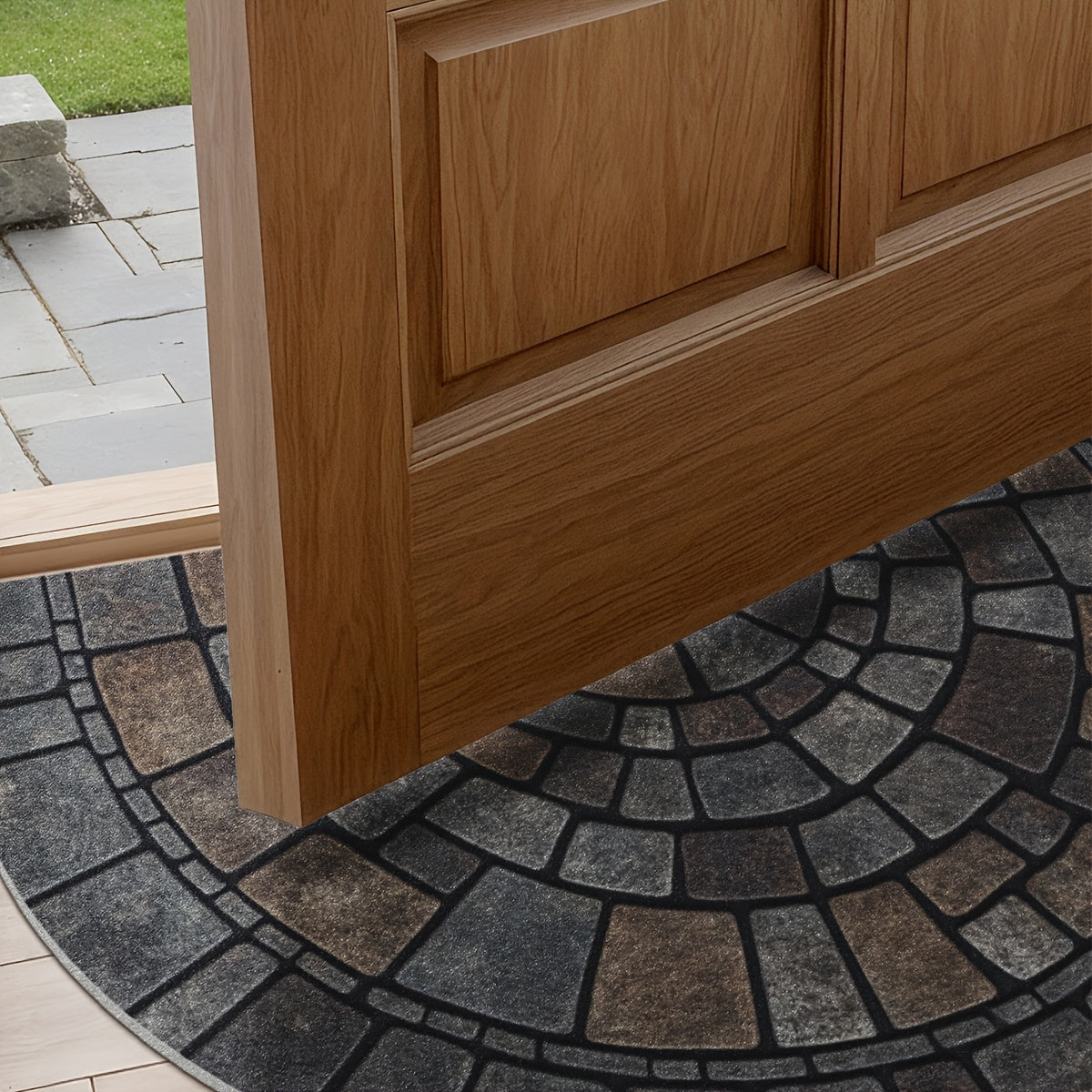 Half-Circle Mosaic Door Mat – Non-Slip Semi-Round Indoor Outdoor Entryway Rug, 100% Polyester, 45x75 or 60x90 cm