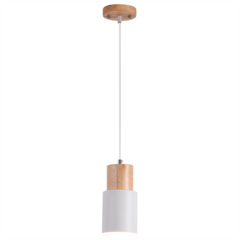 Nordic Macaron Cylinder Pendant Light – Aluminum & Wood Focused Hanging Lamp in 5 Colors for Kitchen, Bar & Bedroom