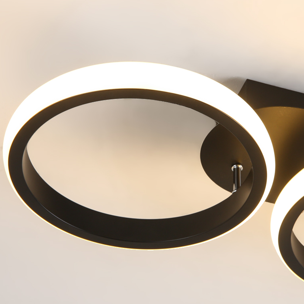 Halo Overlapping Ring LED Ceiling Light – Modern 2 or 3 Ring Flush Mount Fixture, Warm or Cool White for Living Room
