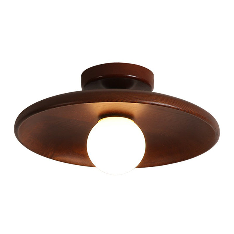 Modern Wooden Bowl Ceiling Light – Minimalist Semi-Flush Mount Fixture in Light or Dark Wood for Bedroom & Living Room