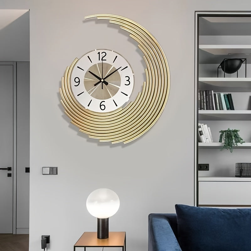 Modern 3D Metal Crescent Wall Clock – Large Silent Quartz Decorative Timepiece, Artistic Wall Decor for Living Room & Office