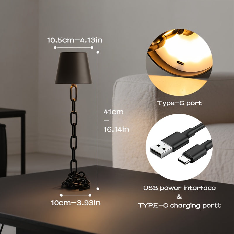 Modern Chain-Link Rechargeable Table Lamp – Sculptural Metal Chain Cordless Touch-Control LED Desk & Bedside Light