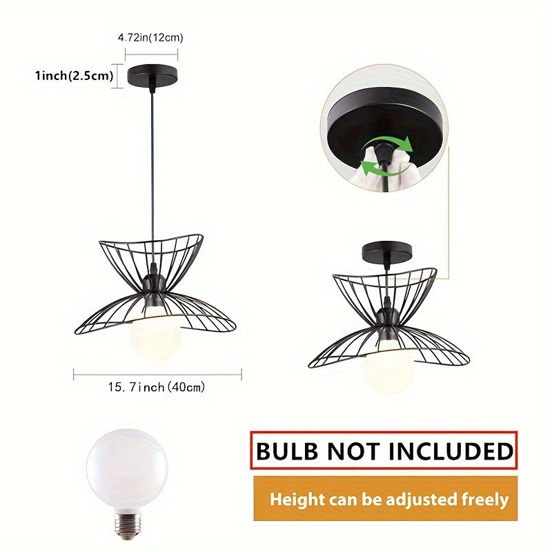 Retro Black Petal Pendant Light – Adjustable Industrial Open Metal Shade Hanging Lamp for Dining Table, Kitchen & Bar