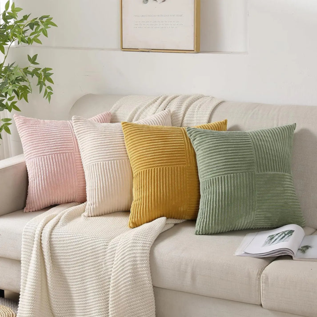 Luxury Corduroy Striped Cushion Covers – Soft Textured Throw Pillow Covers, Modern Decorative Sofa & Bed Pillowcases