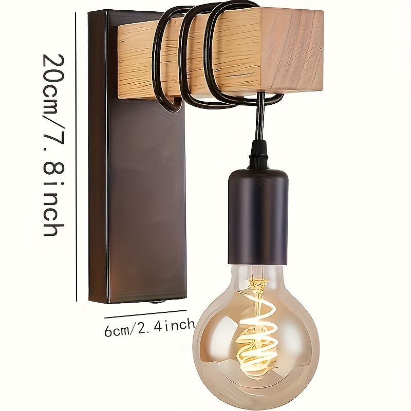 Modern Industrial Wood & Metal Wall Sconce – E27 Bedside Wall Lamp in Black or White for Hallway, Stairwell & Cafe