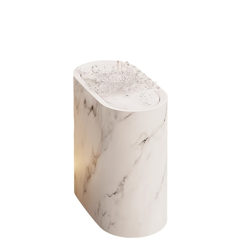 Marble Pattern Lidded Trash Can – Compact Oval Bathroom & Kitchen Waste Bin, 29 x 29 x 14.5 cm, Easy-Clean Plastic