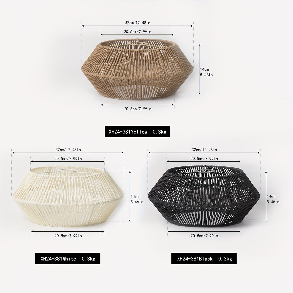 Handwoven Paper Rope Geometric Pendant Light Shade – 32 cm Modern Organic Woven Lampshade in Brown, White or Black