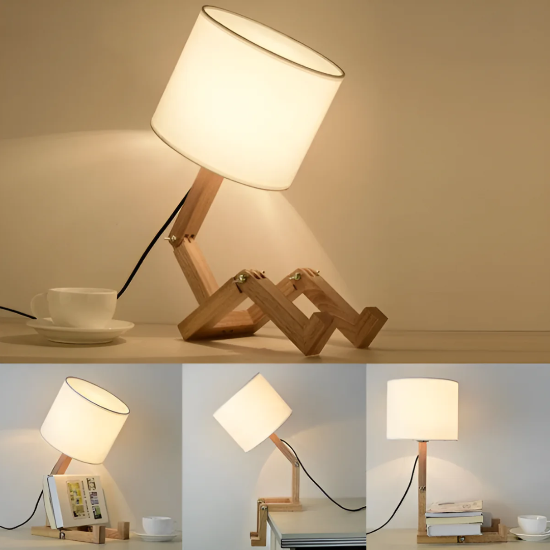 Rilna Flexible Wooden Figure Table Lamp – Adjustable Poseable Solid Wood Desk Lamp, Playful Decor Light for Kids & Adults