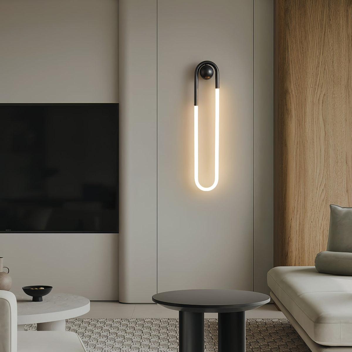 Modern Looped LED Wall Light – Minimalist Architectural Brass or Black Wall Sconce, 9W 45 cm or 18W 75 cm, Warm White