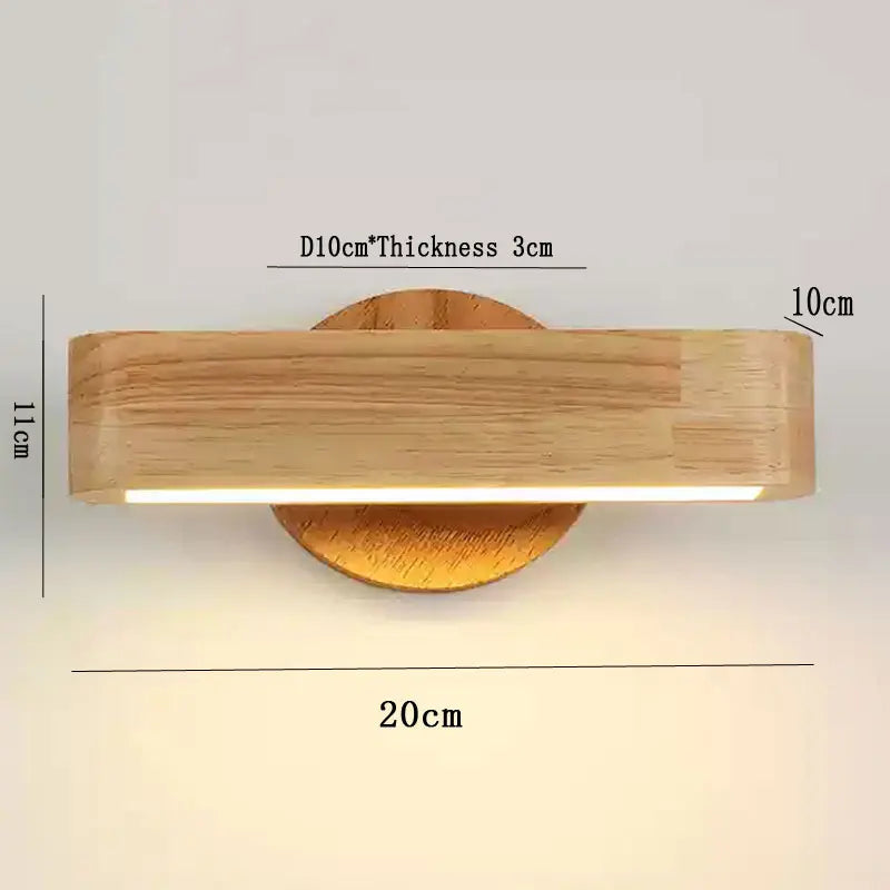 Rotating Japanese Wood Wall Lamp – Solid Wood & Aluminum Adjustable Wall Sconce with 3-Color Light for Bedroom & Reading