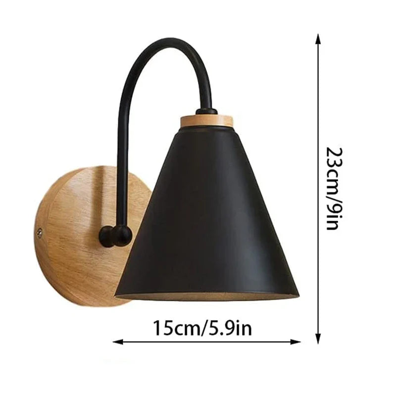 Nordic Beam Wood & Iron Wall Sconce – Scandinavian Focused Light Wall Lamp in Black or White for Bedroom, Hallway & Cafe