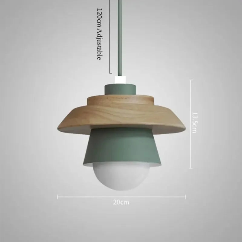 Nordic Wooden Macaron Pendant Light – Layered Wood & Color Hanging Lamp for Kitchen, Dining & Kids Room, Warm or Cool White