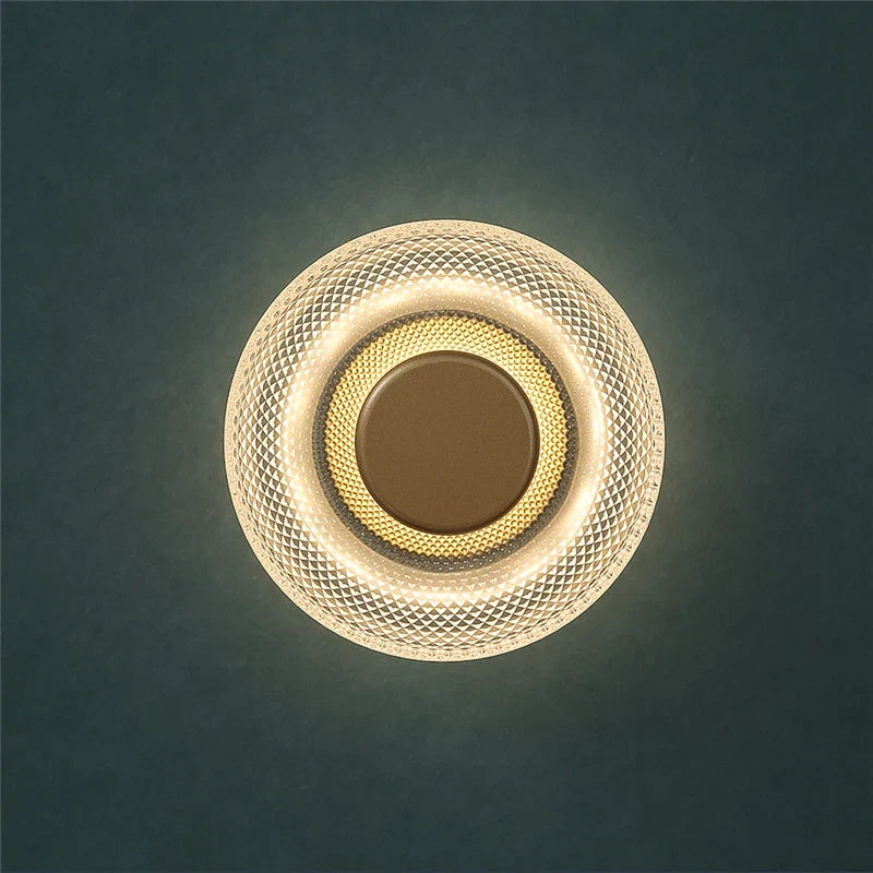 Modern Textured Colored Glass Disc LED Wall Light – Brushed Metal 17 cm Wall Sconce in Green, Clear, Smoke Grey or Amber