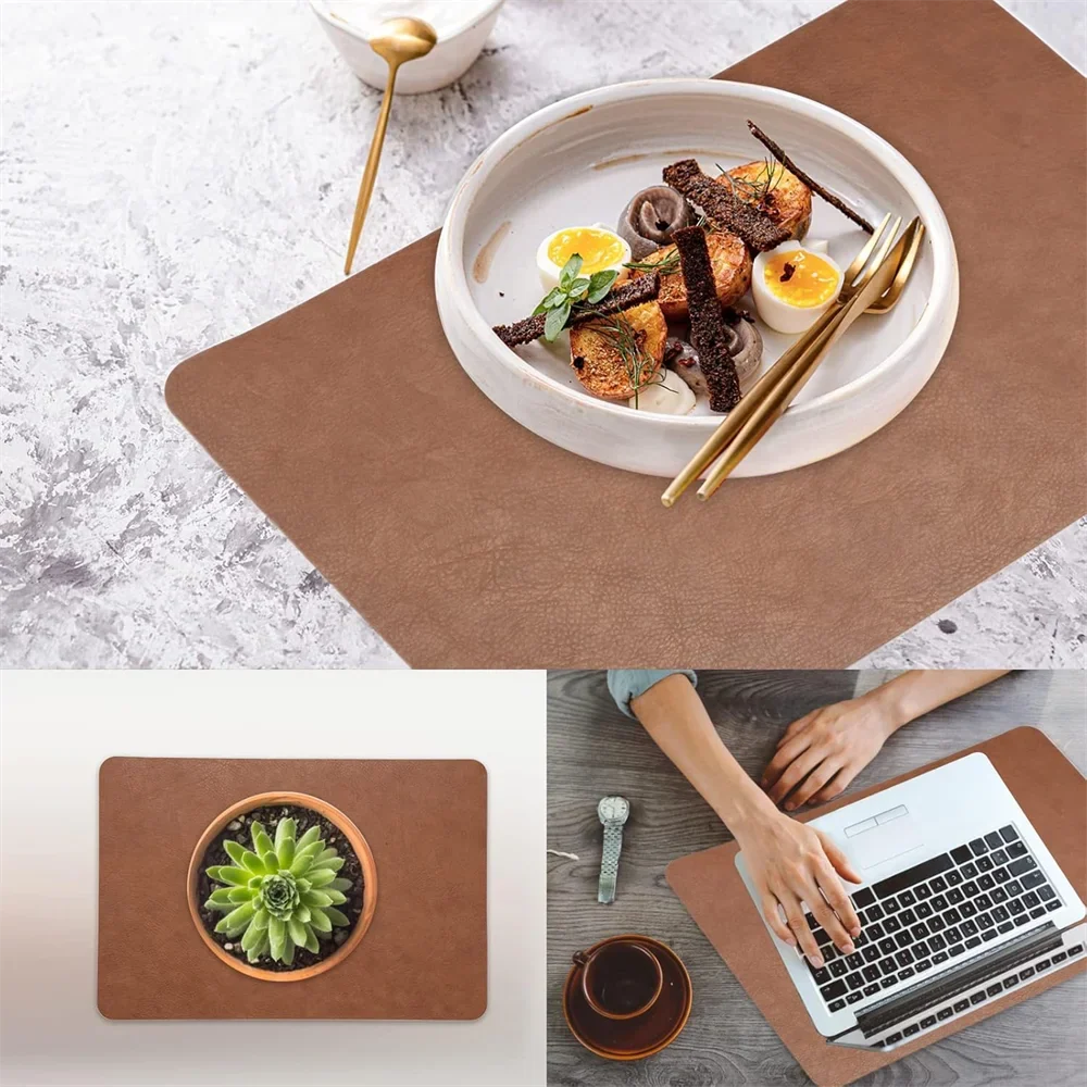 DuoMat Double-Sided Faux Leather Placemats – Heat-Resistant Waterproof PU Leather Table Mats, Set of 4 or 6, 7 Colors