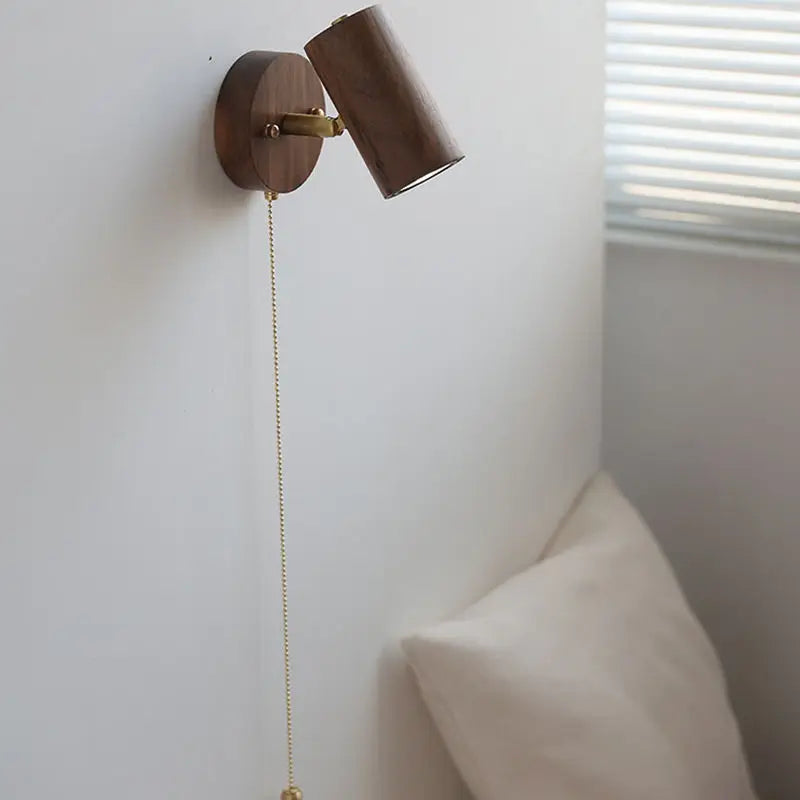 Arlo Retro Walnut & Brass LED Wall Lamp – Adjustable 90° Spotlight Sconce, Solid Wood Reading Light, Warm or Cool White