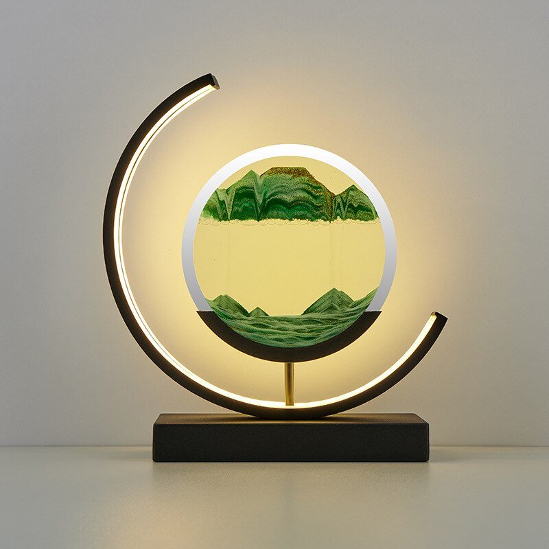 Sandlight Rotating Quicksand Art LED Table Lamp – 3D Moving Sand Picture Night Light, Relaxing Desk Decor