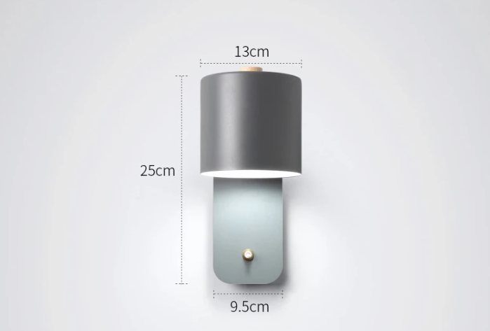 Modern LED Wall Light with Switch – Minimalist Metal Cylinder Shade Wall Sconce in White, Green or Grey for Bedroom & Hallway