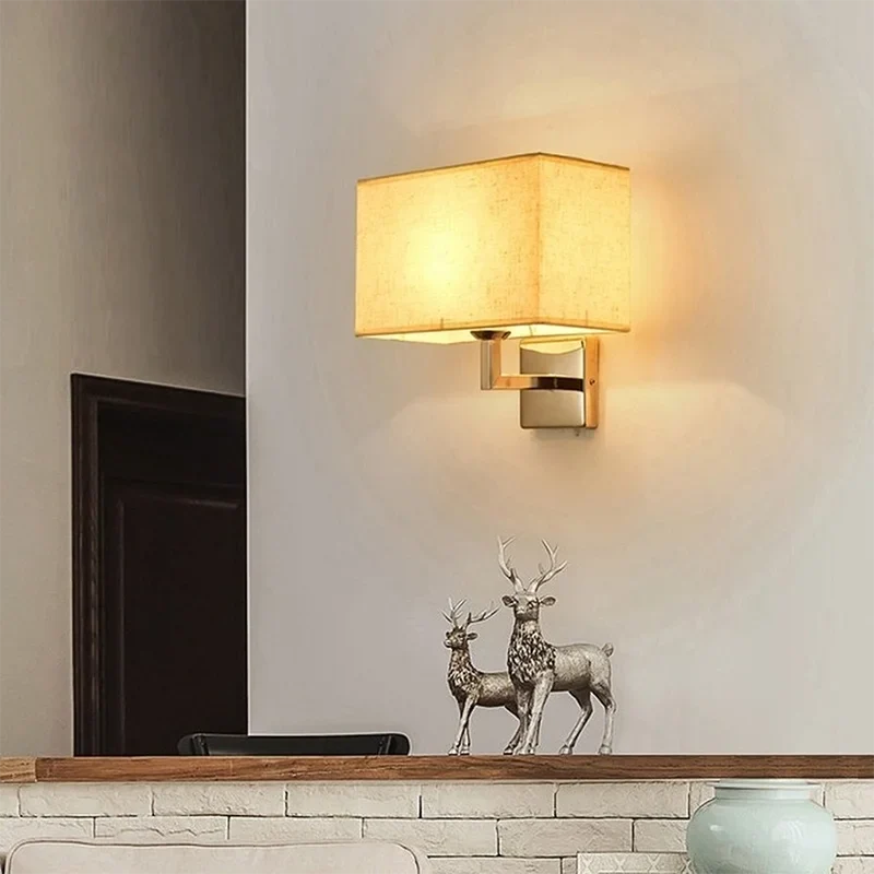 Bedside Wall Lamp with Flexible LED Reading Light – E27 Fabric Shade Wall Sconce with Separate Switches for Bedroom