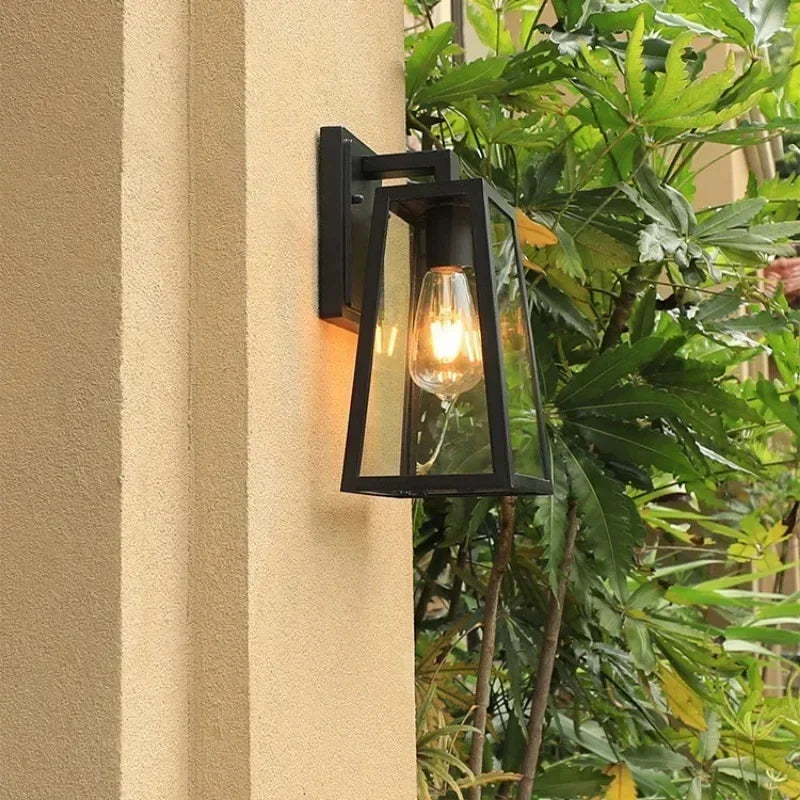 Verona Modern Outdoor Wall Lantern – European-Style Geometric Glass or Acrylic Weatherproof Porch Light in Matte Black