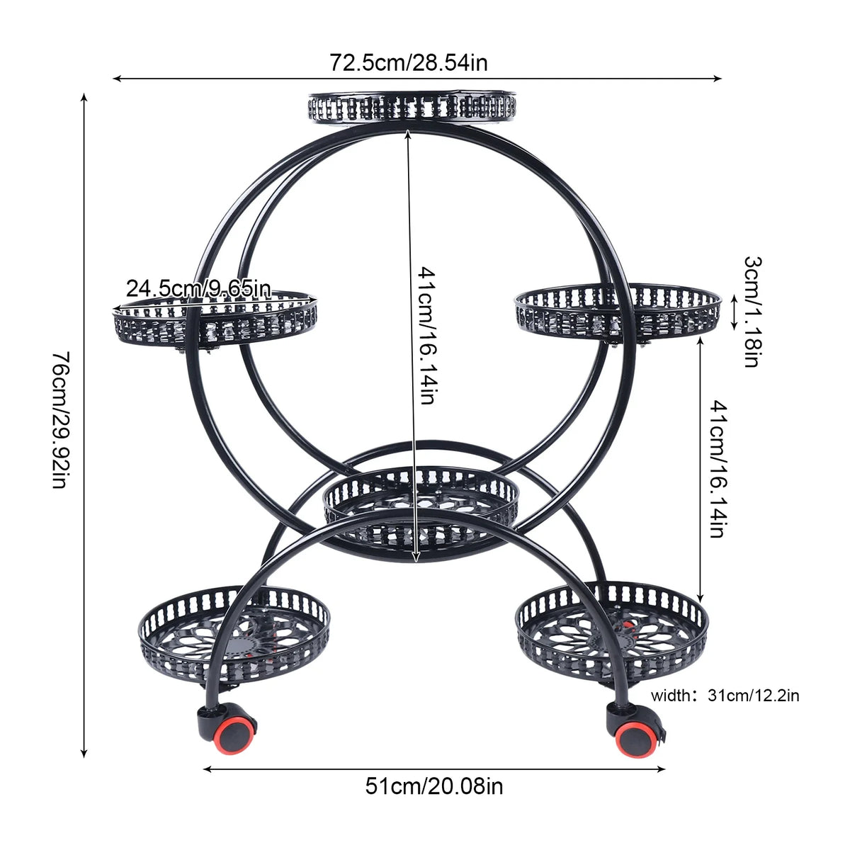 6-Tier Metal Plant Stand with Wheels – Rolling Flower Pot Holder Rack for Indoor & Outdoor Patio, Balcony & Living Room