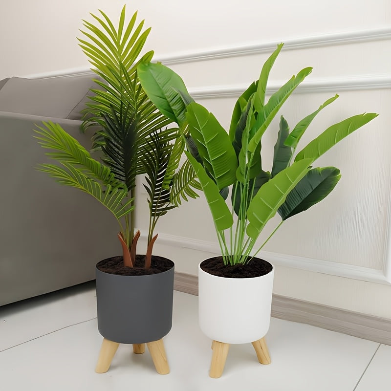 Modern Round Planter with Detachable Wooden Legs – Mid-Century Indoor & Outdoor Plant Pot in Black or White, 3 Sizes