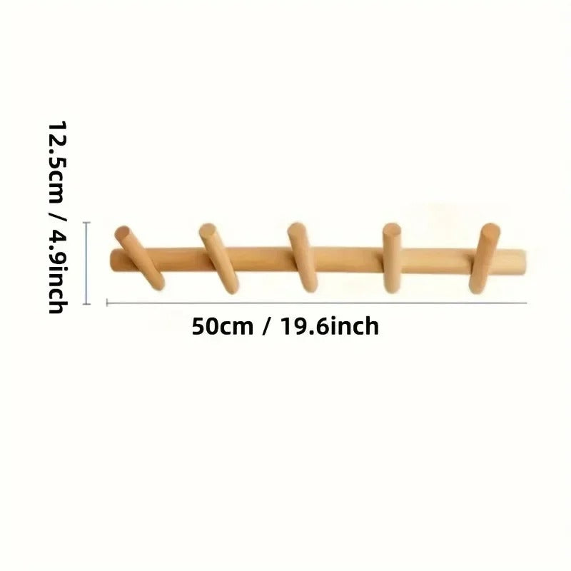 Maeve Solid Oak Wall Rack – Scandinavian Wooden Wall Shelf with Hooks, Entryway & Bathroom Organizer