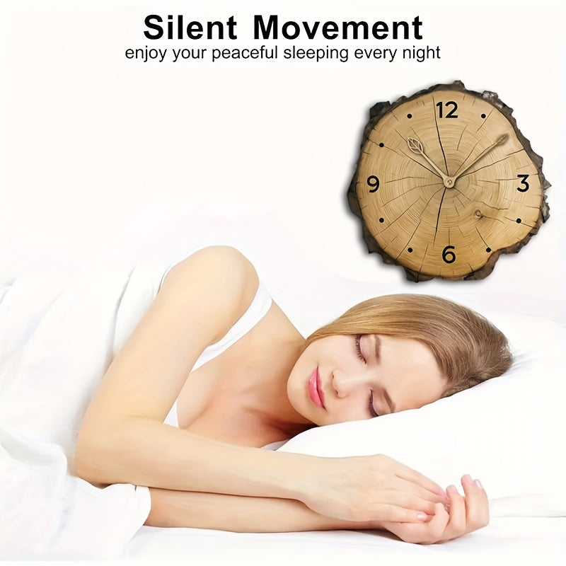 Rustic Wood Slice Wall Clock – Silent Non-Ticking Natural Log-Inspired Clock, Farmhouse Cabin Decor for Living Room & Kitchen