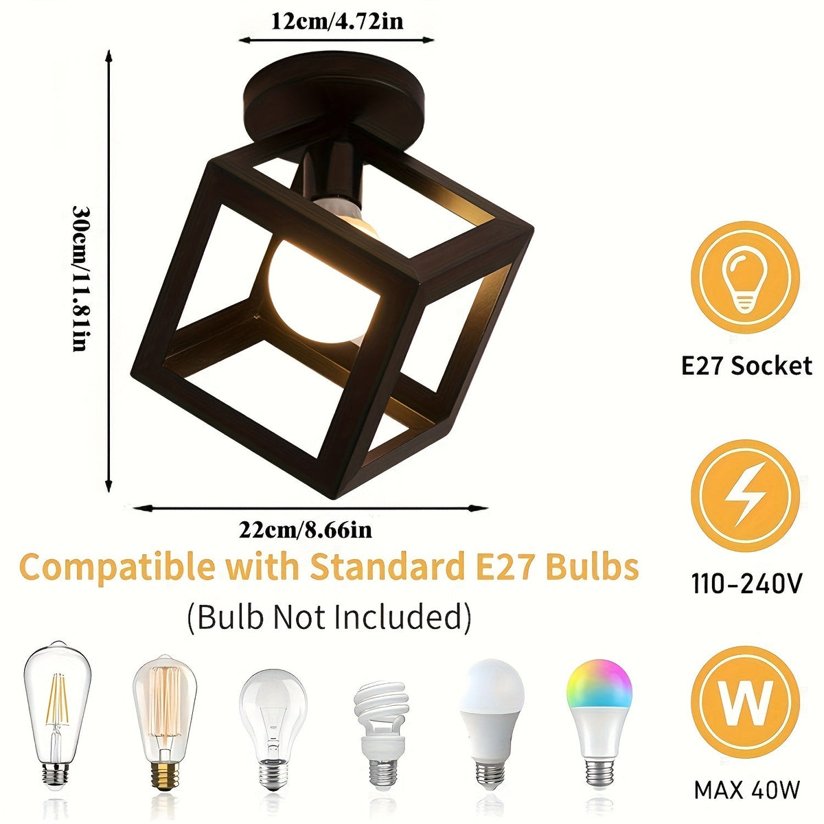 Modern Geometric Open Cube Ceiling Light – Industrial Metal Semi-Flush Mount Fixture for Living Room, Hallway & Office