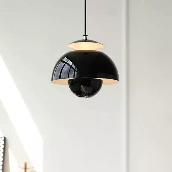 Flora Layered Dome LED Pendant Light – Modern Nordic Retro Ceiling Lamp in Black, White, Green or Orange for Kitchen & Dining