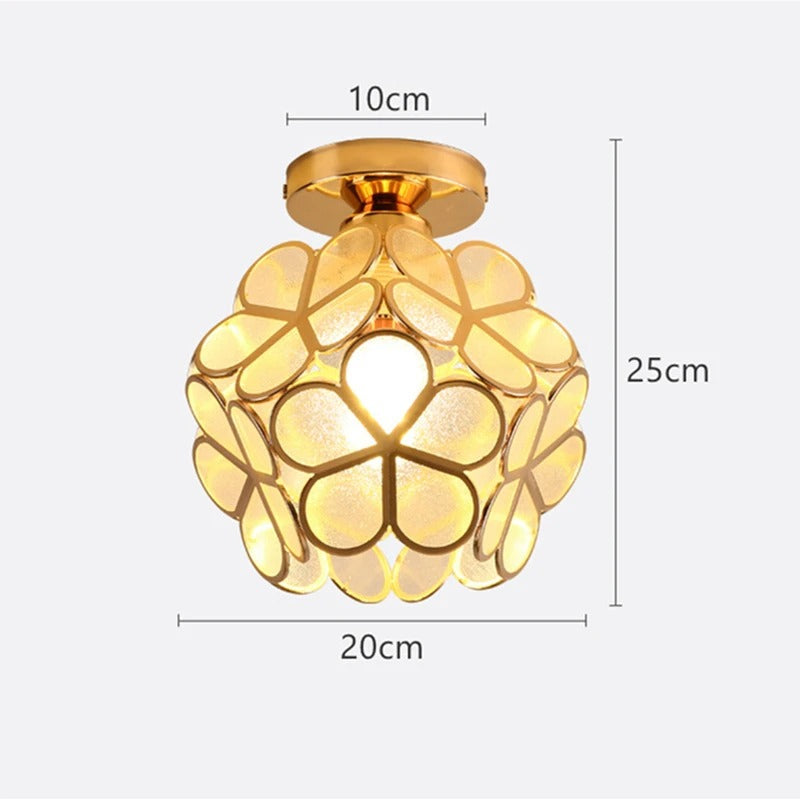 Nordic Petal Flower Ceiling Light – Acrylic Petal Ball Aisle Lamp with Gold Frame, 3-Color Light for Hallway & Bedroom