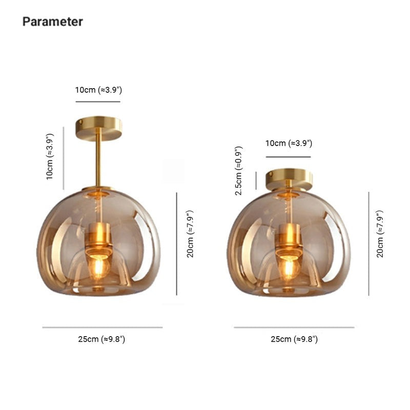 Vintage Amber Bubble Glass Ceiling Light – Retro Mid-Century Semi-Flush Lamp in Gold or Black for Hallway, Bedroom & Dining