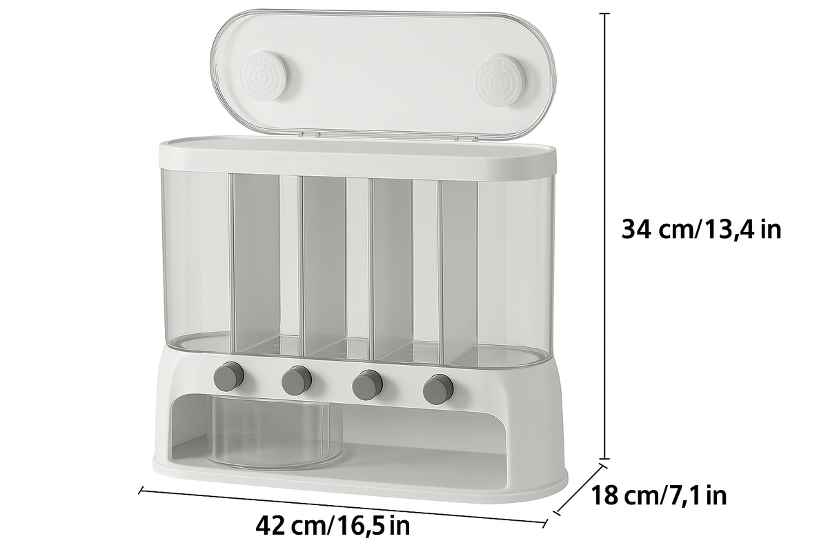 5-Compartment Airtight Grain Storage Container – Kitchen Pantry Organizer Dispenser for Rice, Beans, Cereal & Pasta with Flip Lid