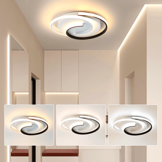 Modern Spiral LED Ceiling Light – Minimalist Round Flush Mount with 3000K, 4000K or 6000K Adjustable Light Color