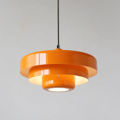 Nordic Vintage Multi-Layer Pendant Lamp – Retro Layered Round Shade Hanging Light in Orange, Green or White, Glare-Free