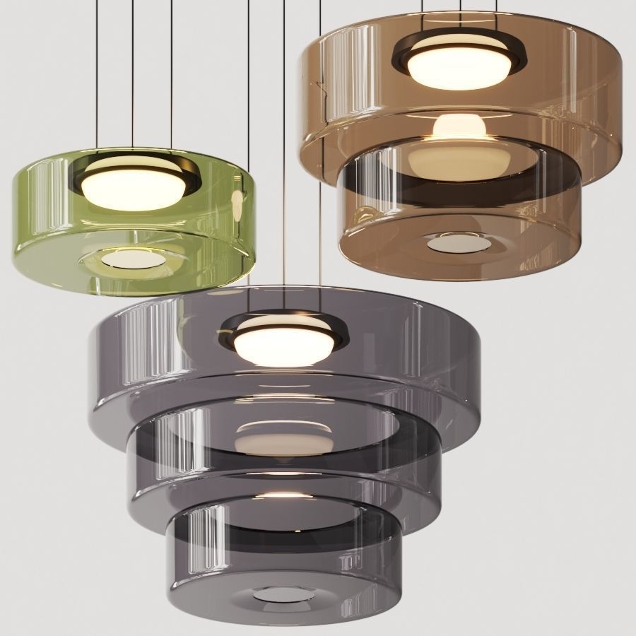 Bauhaus Layered Glass Pendant Lamp – Modern Amber, Green or Smoke Grey Hanging Light Fixture for Kitchen & Dining Room