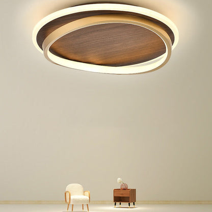 Modern Round Walnut & Gold LED Ceiling Lamp – Eye-Friendly Flush Mount with 3 Changeable Colors, 37 to 57 cm