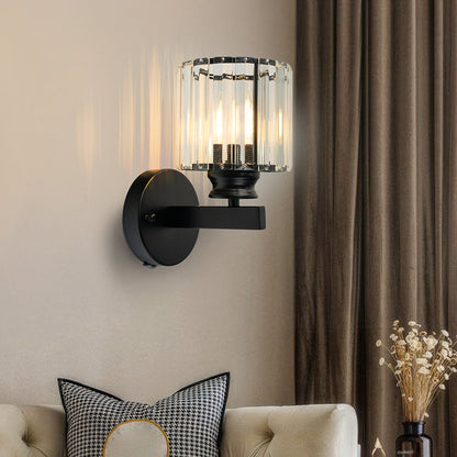 Modern Crystal Glass & Iron Wall Sconce – Round or Square Luxury Wall Light in Black or Gold, 15 x 24 cm, Bedroom & Hallway