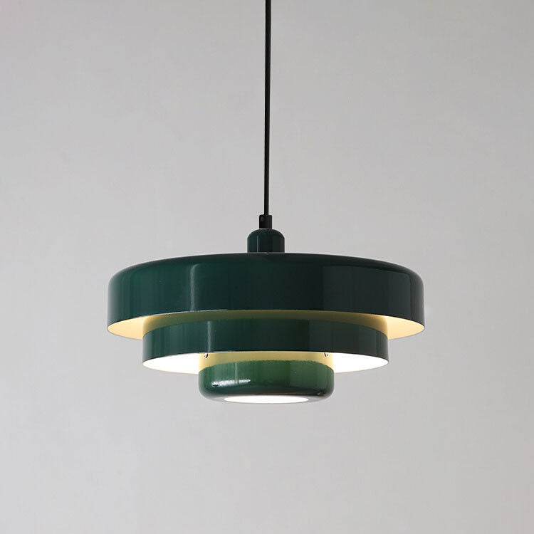 Nordic Vintage Multi-Layer Pendant Lamp – Retro Layered Round Shade Hanging Light in Orange, Green or White, Glare-Free