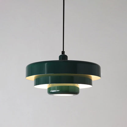 Nordic Vintage Multi-Layer Pendant Lamp – Retro Layered Round Shade Hanging Light in Orange, Green or White, Glare-Free