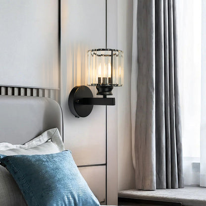 Modern Crystal Glass & Iron Wall Sconce – Round or Square Luxury Wall Light in Black or Gold, 15 x 24 cm, Bedroom & Hallway
