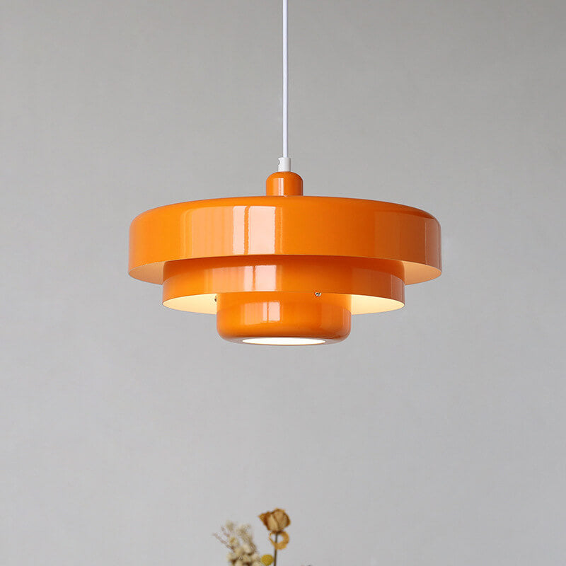 Nordic Vintage Multi-Layer Pendant Lamp – Retro Layered Round Shade Hanging Light in Orange, Green or White, Glare-Free