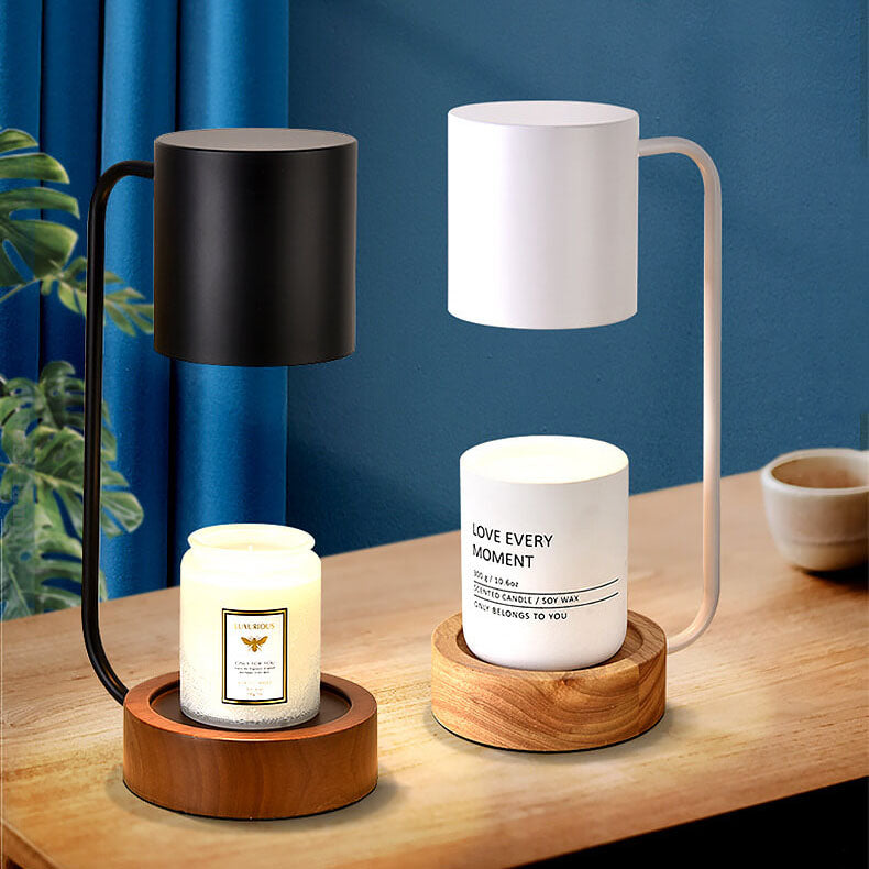 Japanese Minimalist Candle Warmer Lamp – Flameless Dimmable Wax Melter with Timer and Wooden Base, White or Black
