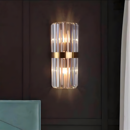 Modern Luxury Crystal Wall Light – Stainless Steel Wall Sconce with Clear Crystal Panels for Bedroom, Hallway & Living Room