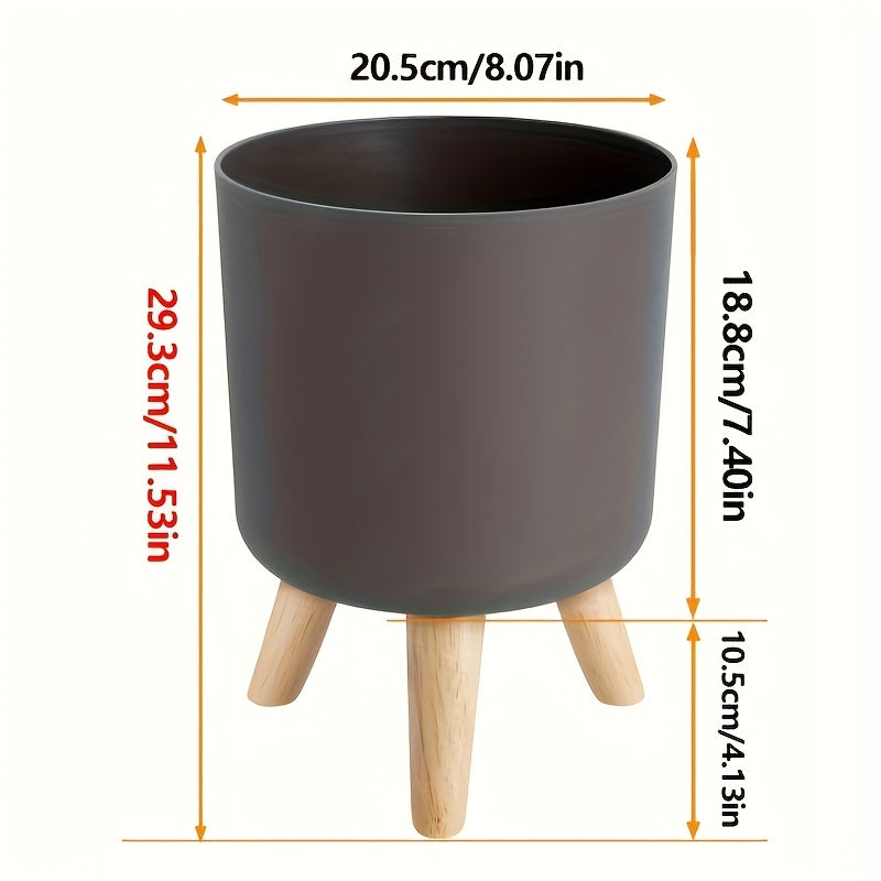 Modern Round Planter with Detachable Wooden Legs – Mid-Century Indoor & Outdoor Plant Pot in Black or White, 3 Sizes