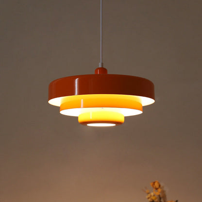 Nordic Vintage Multi-Layer Pendant Lamp – Retro Layered Round Shade Hanging Light in Orange, Green or White, Glare-Free