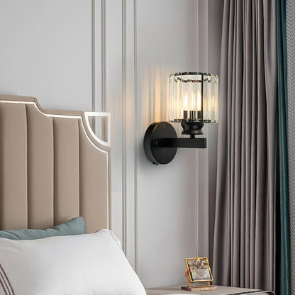 Modern Crystal Glass & Iron Wall Sconce – Round or Square Luxury Wall Light in Black or Gold, 15 x 24 cm, Bedroom & Hallway