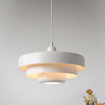 Nordic Vintage Multi-Layer Pendant Lamp – Retro Layered Round Shade Hanging Light in Orange, Green or White, Glare-Free