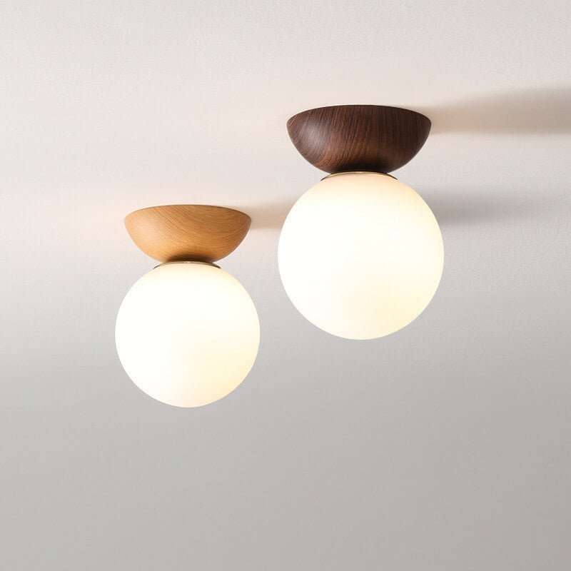 Japanese Minimalist Wood & Frosted Glass Ceiling Light – 3-Color Ceiling or Pendant Lamp in Natural Wood or Walnut