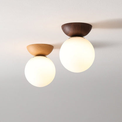 Japanese Minimalist Wood & Frosted Glass Ceiling Light – 3-Color Ceiling or Pendant Lamp in Natural Wood or Walnut